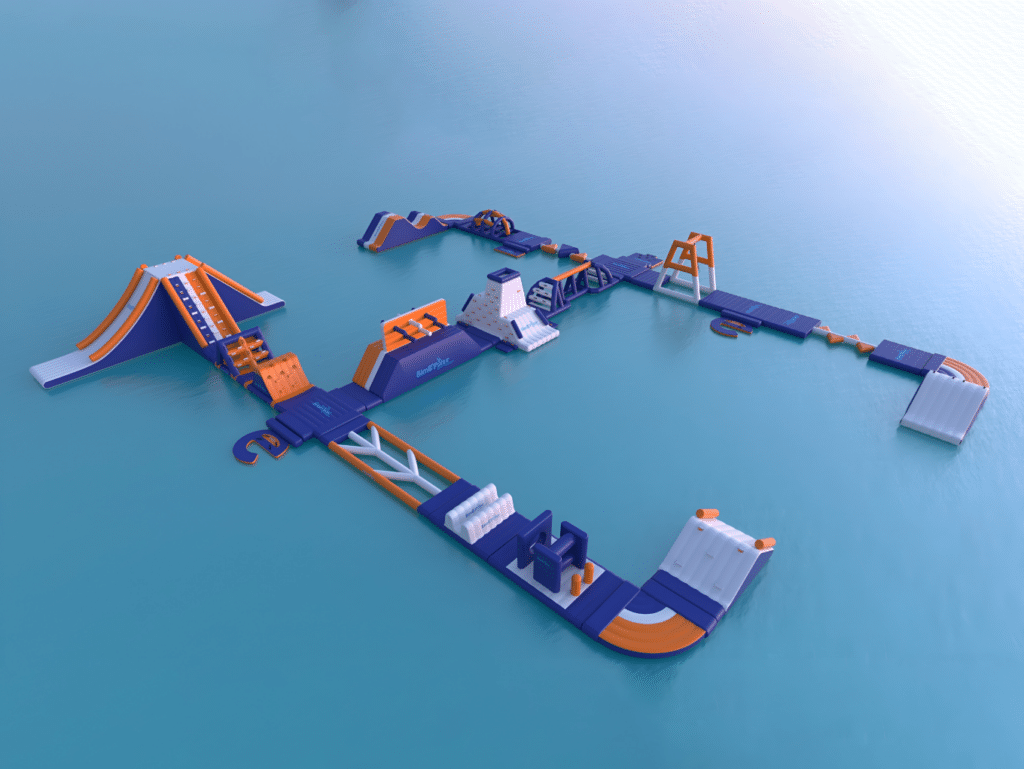 Parc aquatique L composé de modules gonflables BimB'Pulse