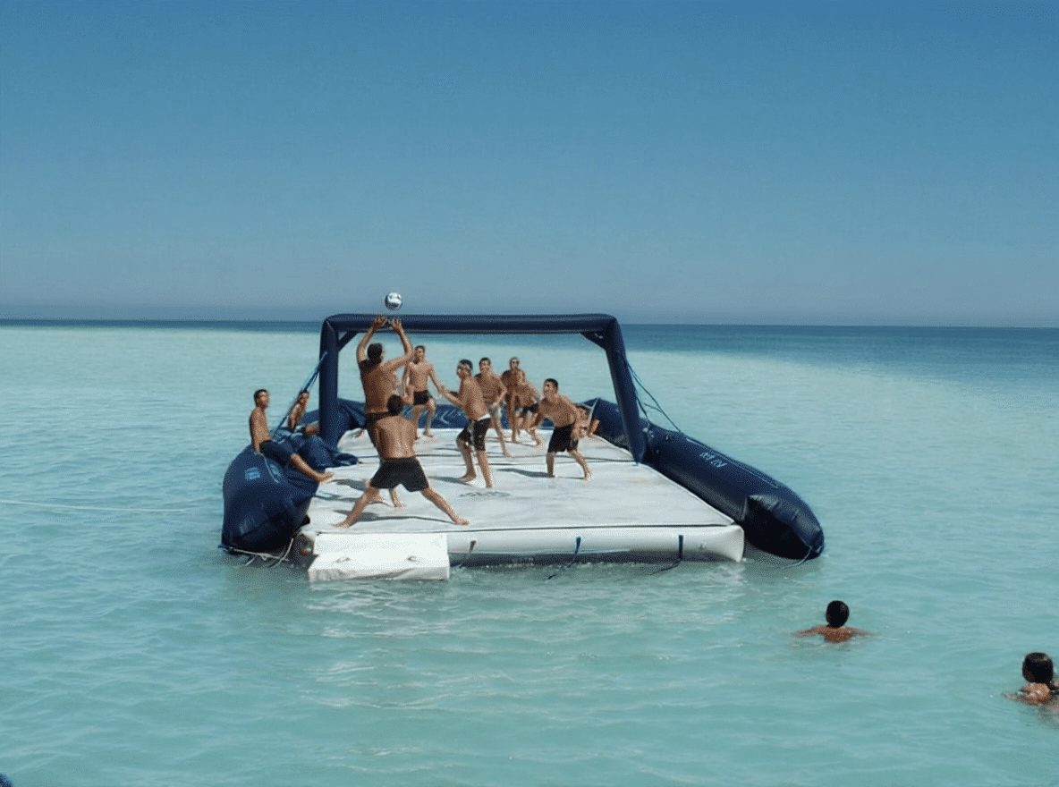 Terrain de beach volley gonflable flottant pour yacht
